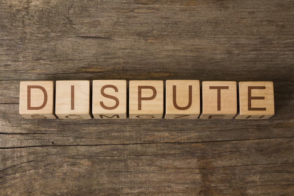 DISPUTE word on a wooden blocks